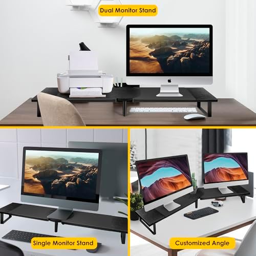 Across-Star Dual-Monitor Stand for Desk - Large Adjustable Length and Angle Riser for 2 Monitors, Double Computer Deskto