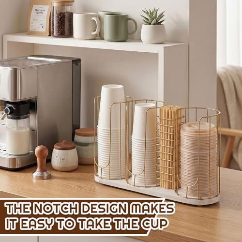 Geelin 18oz Adjustable Coffee Cup Dispenser with Wooden Base, Cup and Lid Holder, Cups Holder Organizer for Coffee Pod S