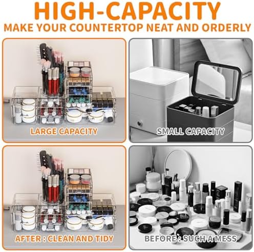 SuoXing 3 Pack Clear Acrylic Makeup Organizer for Vanity With 9 Drawer, Skincare Organizers Countertop With Make up Brus