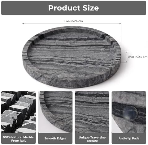 Natural Marble Vanity Tray for Bathroom Bedroom Kitchen Dresser, Round Decorative Trays for Jewelry, Perfume, Cosmetic, 