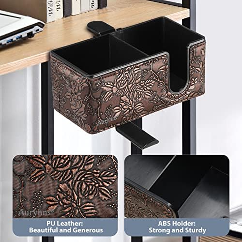 Under Desk Cup Holder Clamp on Cup Holder PU Leather Clip on Desk Organizer