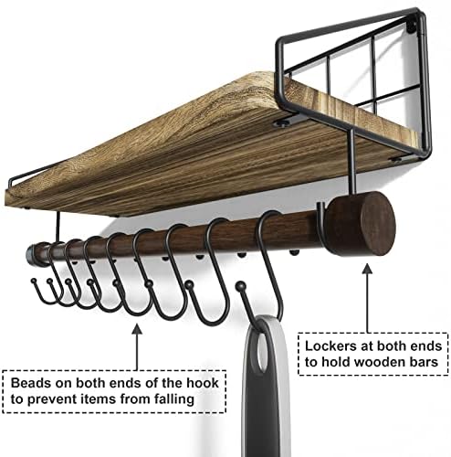Alsonerbay Floating Shelf for Wall with Wooden Towel Bar, Carbonized Black