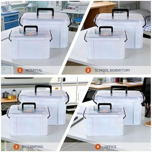 Set of 2 Medicine Organizer - Plastic Storage Box with Handle White
