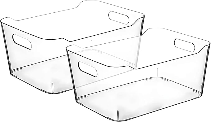 Clear Plastic Storage Bins, Perfect for Kitchen Organization or Pantry Organization and Storage, X-Large Fridge Organizer Plastic Bins, Pantry Organization and Storage Bins, Cabinet Organizers