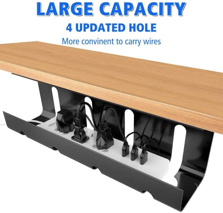 Under Desk Cable Management Tray, No Drill 2 x 15.7 in Steel Tray With Wire and Cord Organizer, 2Pack Black Cable Racewa