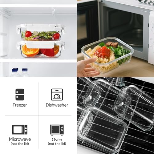 BAYZZ 10 Pack 22 oz Glass Meal Prep Containers, Glass Food Storage Containers with Airtight Lids, BPA-Free, Freezer and Microwave Safe, White