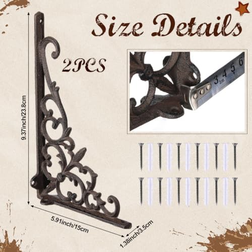 2 Pack Cast Iron Decorative Shelf Brackets, Iron Gray