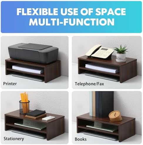 FITUEYES Wooden Monitor Stand Riser, 2-Tier Desk Storage Shelf, Brown