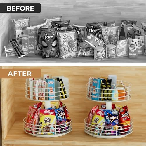 Snack Organizer - Versatile Snack Storage 2 Tier Lazy Susan with Convenient Grab-and-Go Design, Metal Snack Holder for H