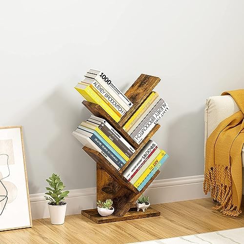 Hoctieon 4 Tier Tree Bookshelf, 4 Shelf Bookcase, Modern Book Storage, Free Standing Tree Bookcase, Utility Organizer Sh