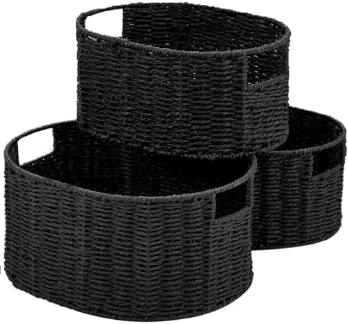 Vagusicc Wicker Basket, Set of 3 Round Storage Baskets for Organizing, Woven Paper Rope Wicker Storage Basket with Handl
