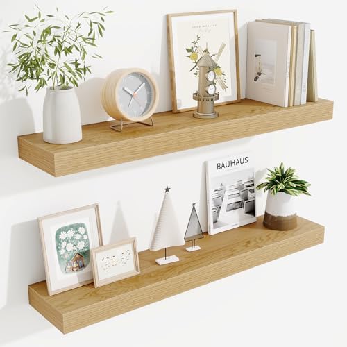 Fun Memories Bathroom Shelves 32 Inch Long Set of 2, Floating Shelves for Wall with Invisible Brackets, for Bedroom, Liv