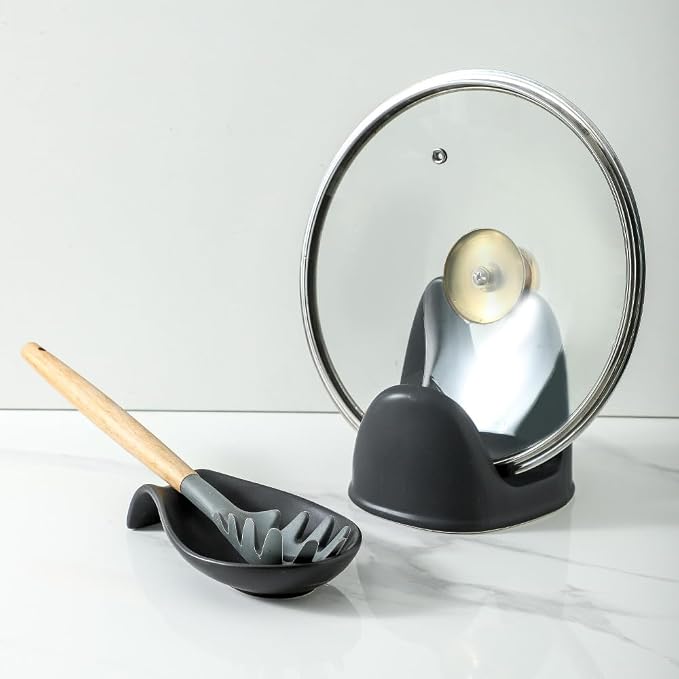Nihow Pot Lid Holder and Spoon Rest for Kitchen Counter/Stove Top | Catch Water & Oil Drips,Stable & Secure,Heat Resistant,Easy to Clean & Dishwasher Safe,Space-Saving,Multi-Purpose Holder