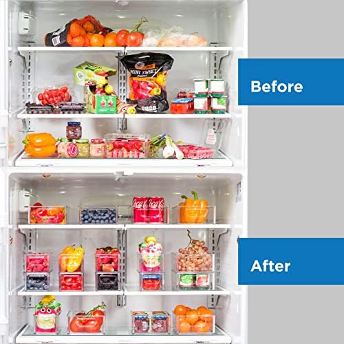 Set Of 8 Refrigerator Organizer Bins - Stackable Fridge Organizers with Cutout Handles for Pantry, Freezer, Kitchen, Cou