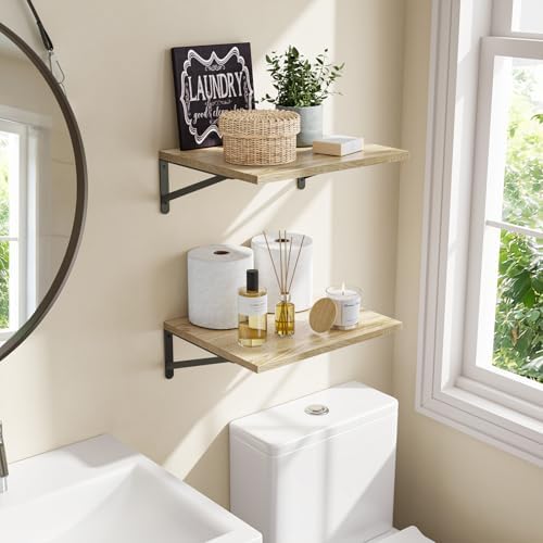 Fixwal 2pcs 11.8 in Deep Floating Shelves for Wall (Rustic Brown, 15.7" L)