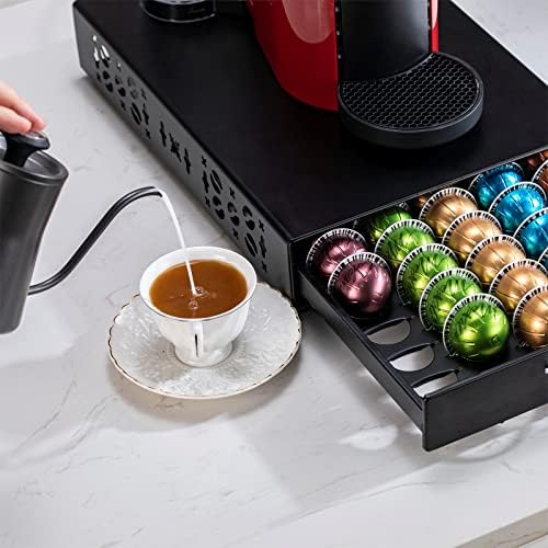 Nespresso Pods Holder Vertuo Drawer Organizer，50 pods，Metal Black