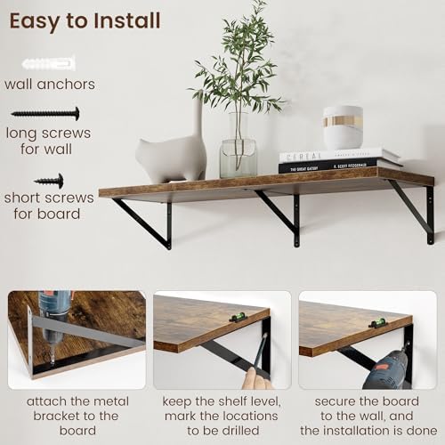 Axeman 12 Inch Deep Floating Shelves for Wall - 36 Inch Wide x 12 Inch Deep Wall Shelves Set of 2 - Rustic Wood Floating