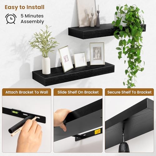 Fun Memories Floating Shelves Bathroom for Wall Mounted Shelves, 20 Inch Wood Shelf Set of 2, Home Storage & Display Dec