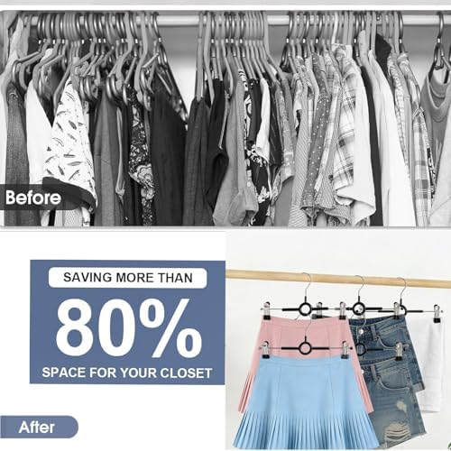 Pants Hangers with Clips,20 Pack 12Inch Adjustable Heavy Duty Metal Hangers,Space Saving Skirt Hangers for Women,Non-Slip Shorts Jeans Trousers Clothes Hangers