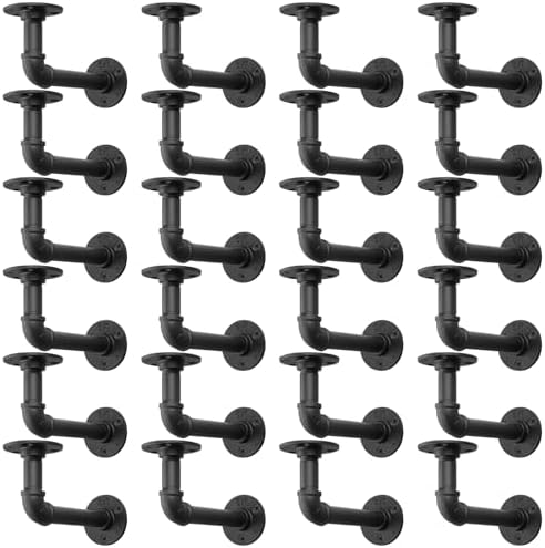 MUZIK 24Pc 7"×4" L Pipe Shelf Bracket, Heavy Duty Wall Mount, DIY Shelving