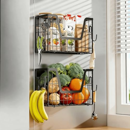 2 Pack Magnetic Shelf for Fridge,Magnetic Shelves for the Side of the Refrigerator,Magnetic Fruit Basket,Magnetic Hangin