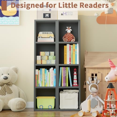 4-Tier Tall Narrow Bookshelf,Slim Bookcase with Open Cubes