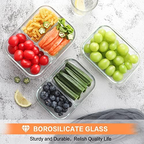 Bayco 9 Pack 3, 2 & 1 Compartment Glass Food Storage Containers with Lids