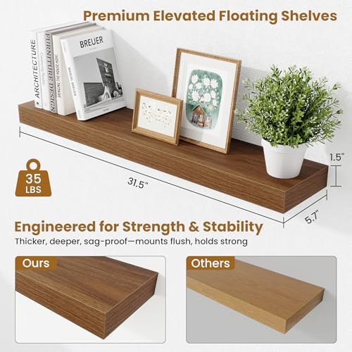 Fun Memories Bathroom Shelves 32 Inch Long Set of 2, Floating Shelves for Wall with Invisible Brackets, for Bedroom, Liv