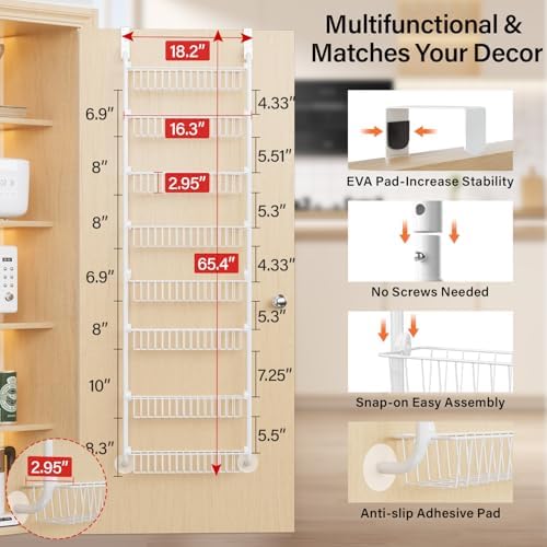 Delamu Over The Door Pantry Organizer, 8-Tier Metal Pantry Door Organization and Storage for Easy Install, Hanging Spice