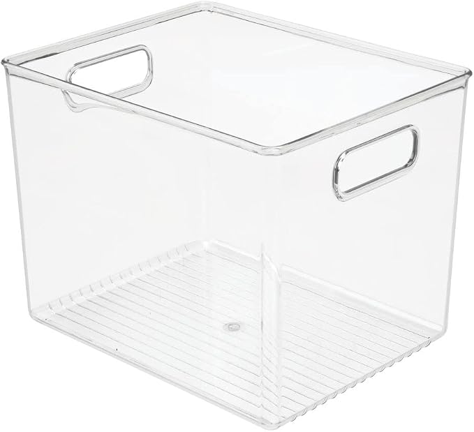 mDesign Plastic Modern Kitchen, Pantry Food Storage Container Bin w/ Handles - Cabinet, Fridge/Freezer, Countertop Organizer - Snacks/Drink/Appliances; Ligne Collection, Clear, 10x8x7.75 (Pack of 1)