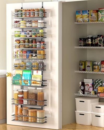 Moforoco 9-Tier Over The Door Pantry Organizer, Pantry Organization and Storage, Black Hanging Basket Wall Spice Rack Se