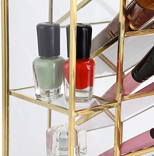 Hipiwe Vintage Gold Metal Desk Organizer - Glass Make up Brushes lipstick Holder Dresser Organizer Pen Pencil Storage Holder for Home Office Supplies (6 Compartment)
