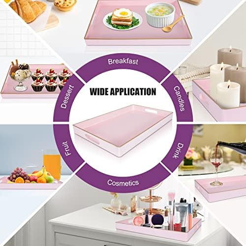 Gifturbo Pink Serving Trays,Decorative Serving Tray with Handles, Coffee Table Rectangular Trays Plastic Tray for Ottoma