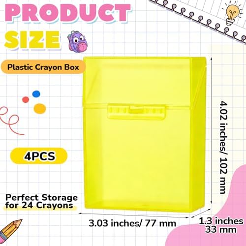 Clabby 4 Pcs Clear Plastic Crayon Boxes Hold 24 Count, Yellow
