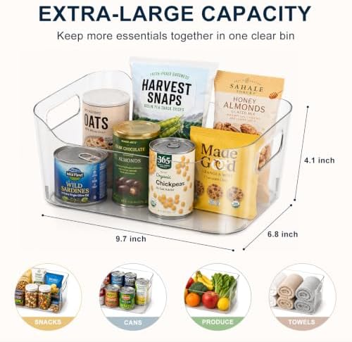 18 Pack Clear Plastic Storage Bins Pantry Organizers for Kitchen Bathroom