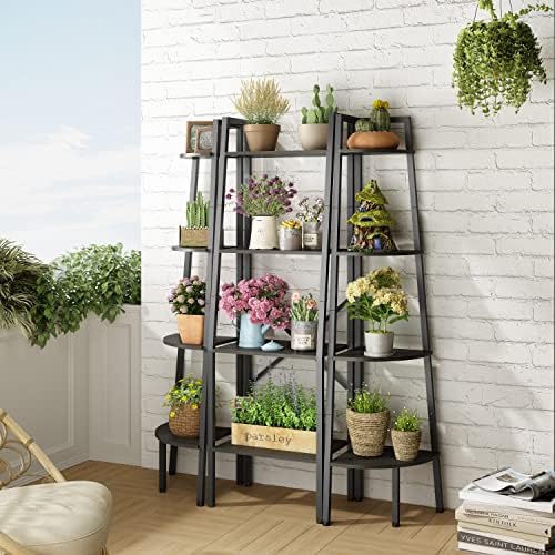 Hoctieon Corner Shelf, 4-Tier Corner Bookshelf, Rustic Ladder Shelf, Industrial Display Stand for Living Room, Kitchen, 