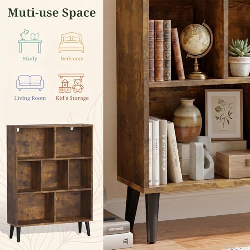 7 Cube Storage Organizer Shelf，Open Cube Bookshelf with Legs