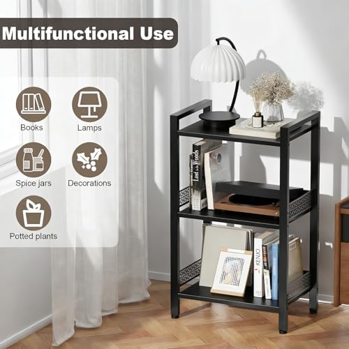 3-Tier Book Shelf, Bookcase with a Back Panel, Storage Shelves for Bedroom, Living Room & Home Storage (Black)