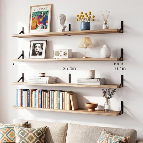 YGEOMER 35.4 in Floating Shelves for Wall, Light Carbonized Brown Set of 4