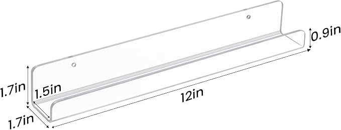 upsimples 4 Pack Vinyl Record Wall Mount Shelves, 12" Vinyl Holder for Album Record Storage & Display, Clear Acrylic Floating Shelves for Wall Decor, Kids Bookshelf, Magazine Rack, Picture Ledge