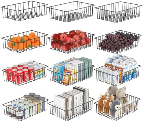 Simple Trending 12 Pack Extra Large Wire Storage Baskets, Black