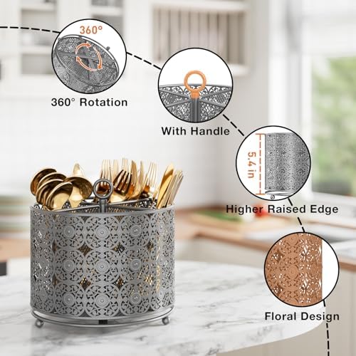 YIUKEA Rotating Utensil Caddy Countertop - 4 Compartments Large Capacity