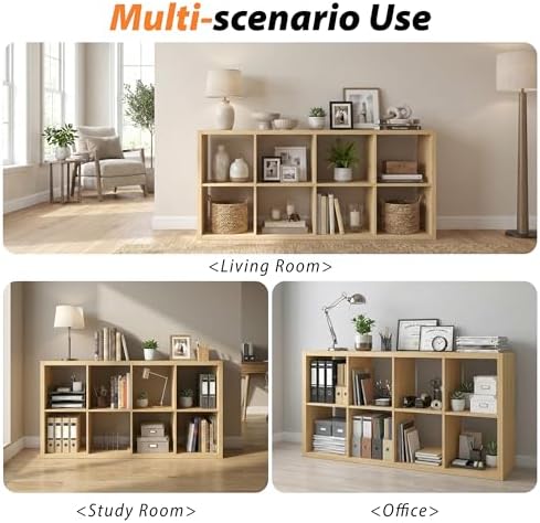 WannabeMyself【2026 Wooden Thick Frame】 8 Cube Storage Organizer with Anti-Tipping Kits, Reversible Open Back Book Shelf,