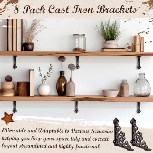 Blulu 8 Pcs Decorative Cast Iron Shelf Bracket L Vintage Bracket, Iron Gray