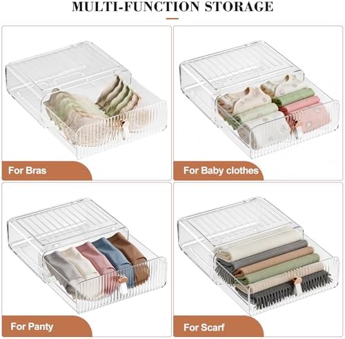 Neprock Underwear Drawer Organizer - Stackable Bra Organizer for Closet, 1 Cell Clear Acrylic Bra Storage Box, Closet Or