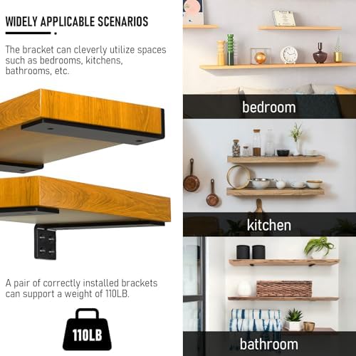 Floating Shelf Brackets Heavy Duty 10 Inch Long Hidden L Shelf Bracket Wall Shelving Supports (8 Pack)