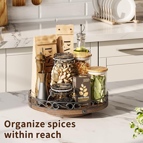 13" Lazy Susan Turntable Organizer for Table Top, Wood Lazy Susan Cabinet