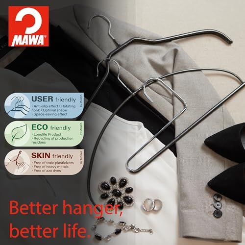 Mawa by Reston Lloyd Reverse Hook Trouser Series Non-Slip Space-Saving Clothes Hanger with Single Rod for Pants, Style KH/35U, Set of 10, Black