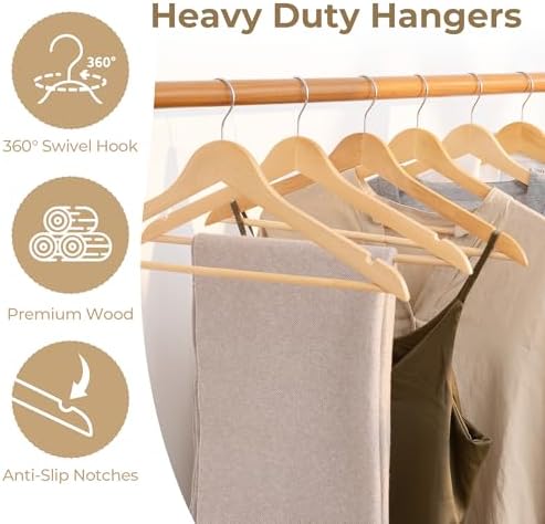 GRANNY SAYS Clothes Hangers for Closet, 20 Pack Wood Hangers, Heavy Duty Wooden Hangers for Coats, Suits, Pants, Natural