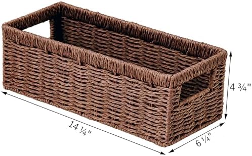 Vagusicc Wicker Storage Basket, Paper Rope Wicker Baskets with Handles, Toilet Paper Basket for Toilet Tank Top, Small Wicke Baskets for Organizing Shelves, 2-Pack, Brown